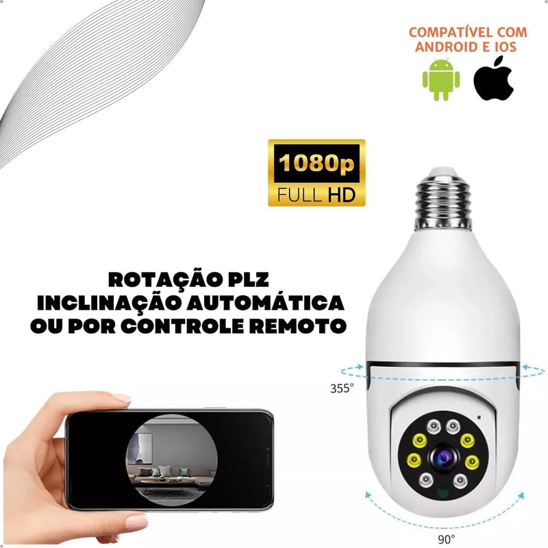 Câmera Segurança IP Lâmpada WiFi Full HD 1080p com Visão Noturna Infravermelho 1080P, Yoosee, Bivolt, Detecção de Movimento, Áudio Bidirecional, Prova D'água Giratória